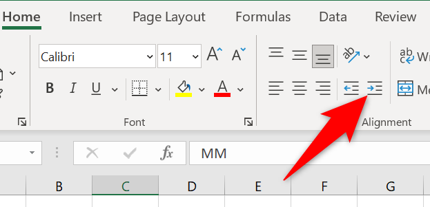 Click "Increase Indent" on the "Home" tab.