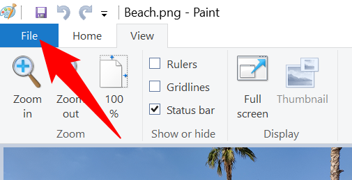 Click the "File" menu in Paint.