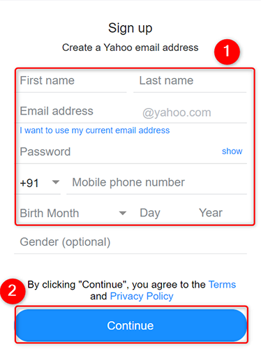 Fill out Yahoo's sign up form.