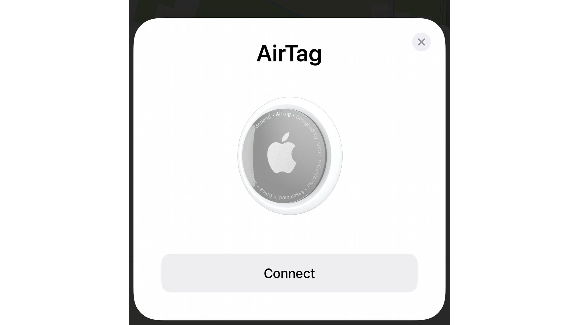 AirTag setup screen on an iPhone.