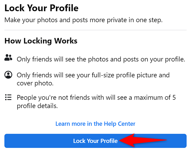 Select &quot;Lock Profile&quot; on the &quot;Lock Your Profile&quot; window.