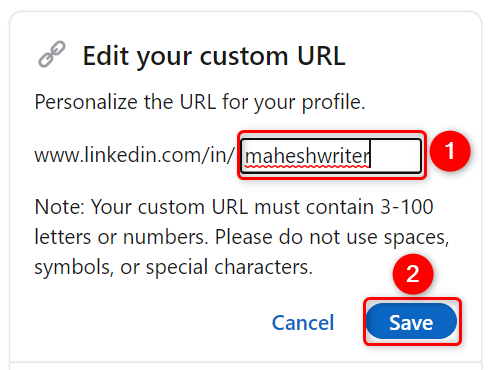 Type a new profile URL and click "Save."
