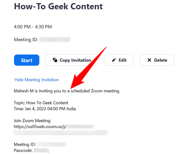 Click &quot;Show Meeting Invitation&quot; on the right pane.