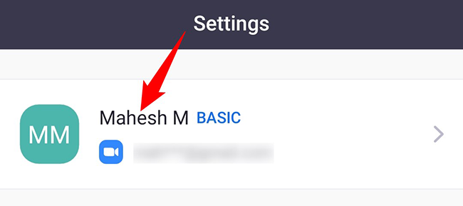 Tap the user name on the "Settings" page.