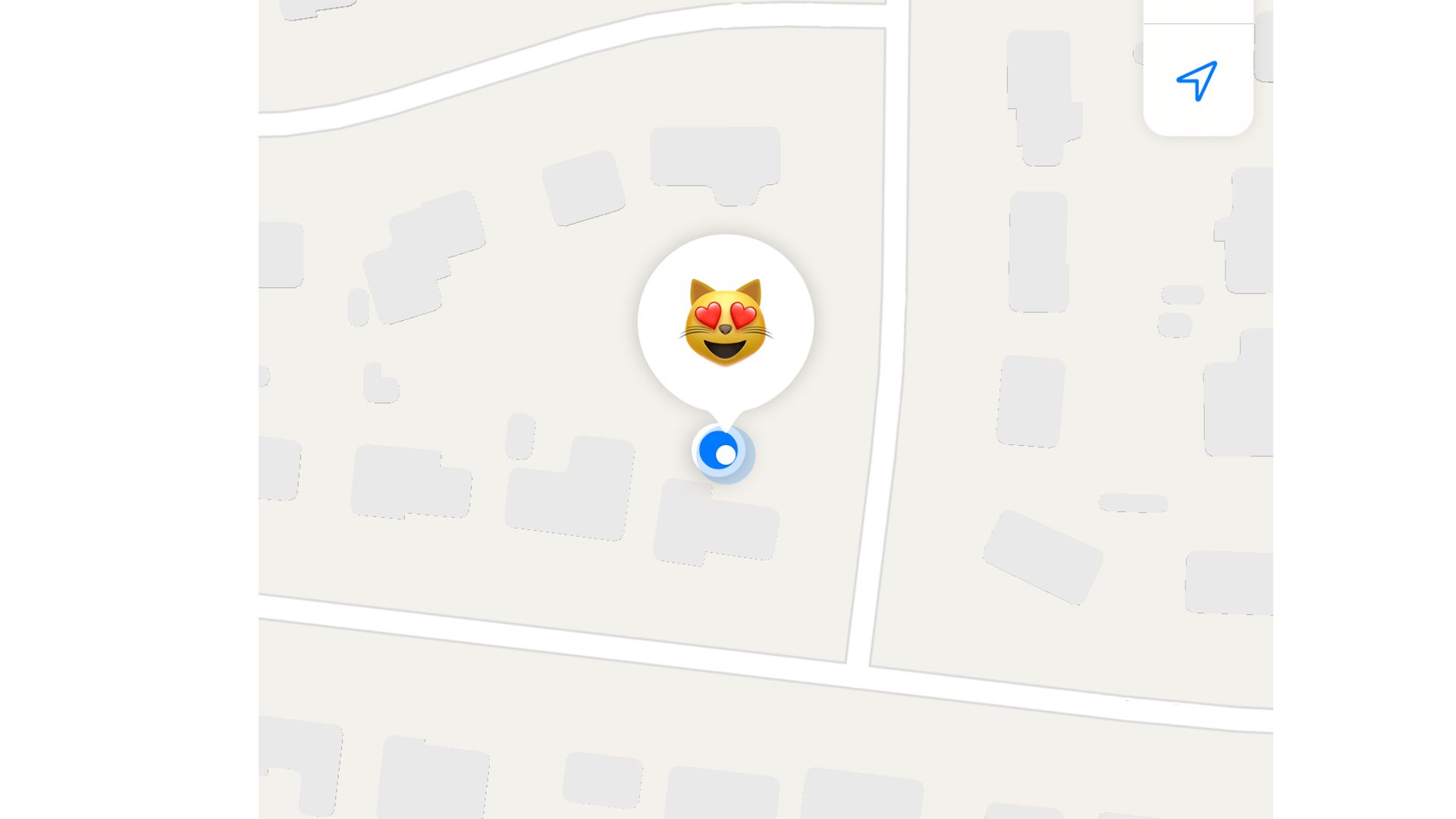The Find My app showing the location of a cat in the back yard of a home on a map of the neighborhood.