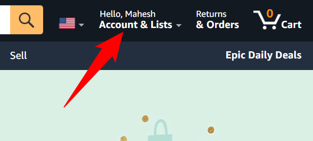 Hover the cursor over the "Account & Lists" menu.