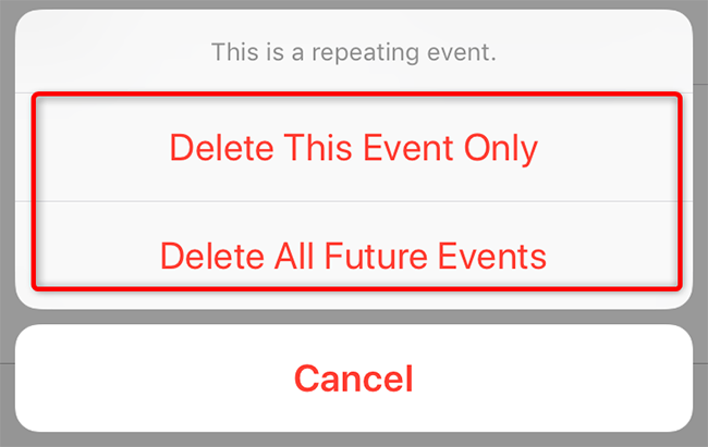 Delete a recurring event on iPhone.