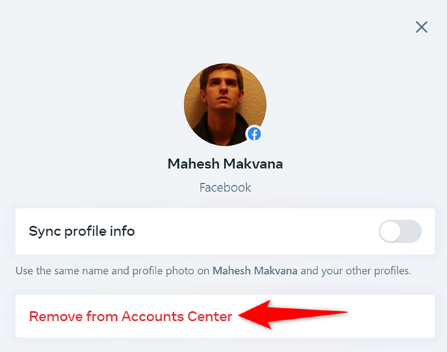 Select "Remove From Accounts Center" at the bottom of the window.