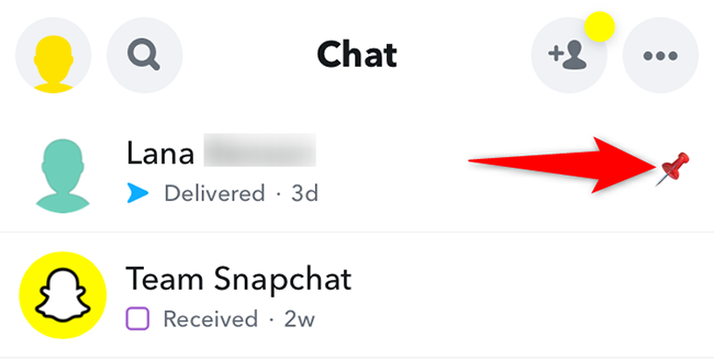 A pinned chat in Snapchat.