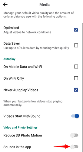 Disable the "Sounds in the App" option in Facebook on Android.