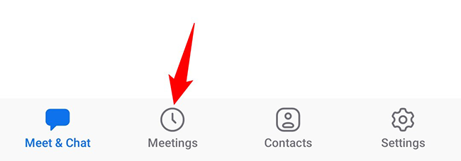 Tap "Meetings" at the bottom of Zoom.