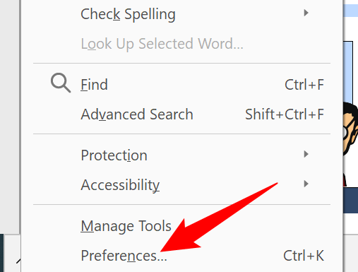 Select Edit > Preferences in Acrobat Reader.