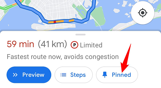 Tap "Pinned" at the bottom of the directions page.
