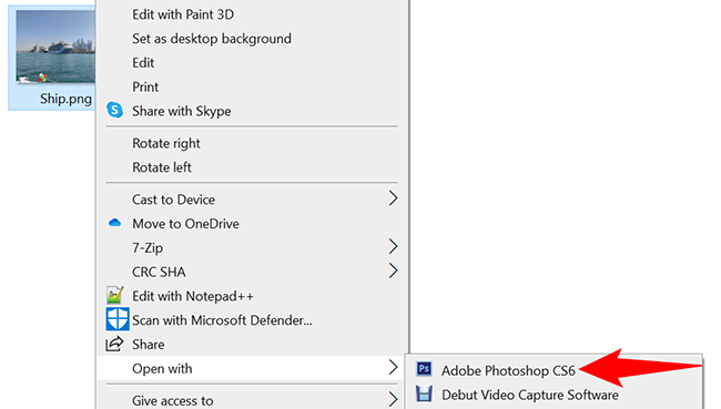 Right-click the PNG and select Open With > Adobe Photoshop.