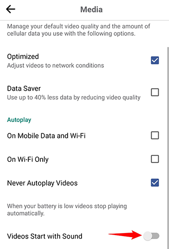 Turn off the "Videos Start with Sound" option.