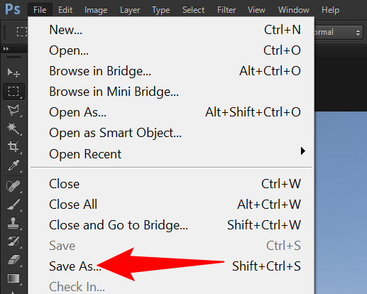 Select File > Save As in Photoshop.