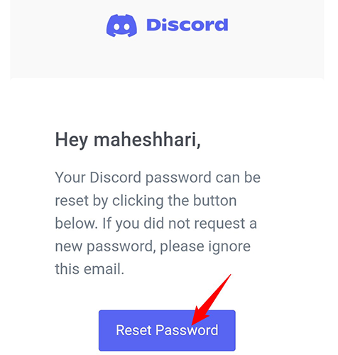 Tap "Reset Password" in the Discord email.
