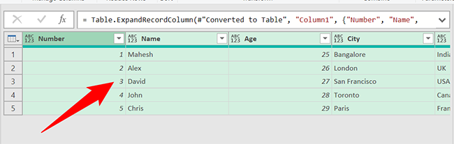 JSON data in Excel-style.