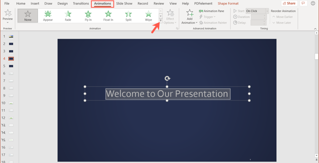 View all available animations in PowerPoint