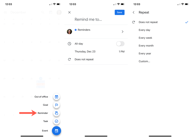 Create a reminder in Google Calendar on mobile