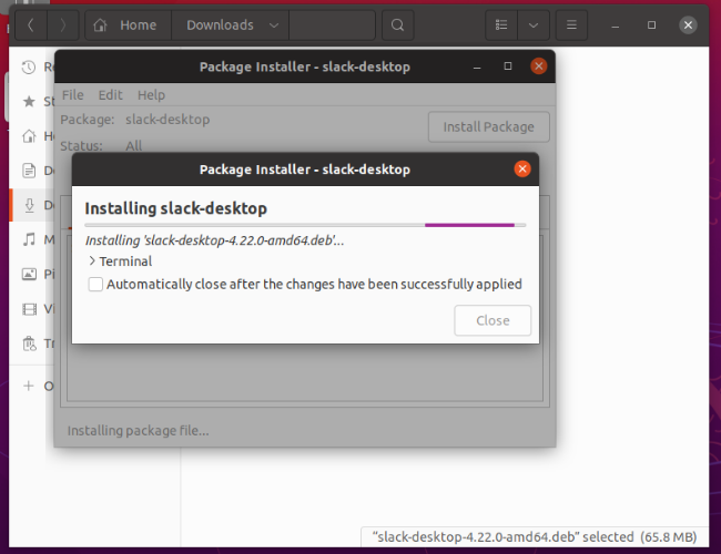 GDebi installing Slack.deb