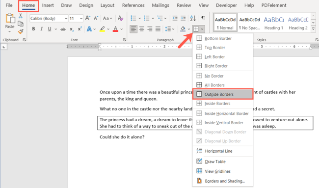 Table cell Border Double Line MS Word