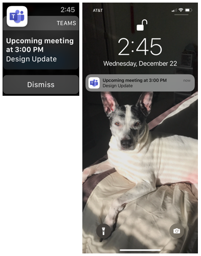 Teams meeting notification on Apple Watch and iPhone