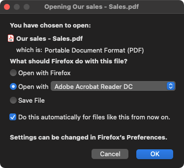 Open and save options in Firefox