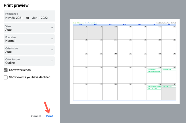 How to Print a Google Calendar