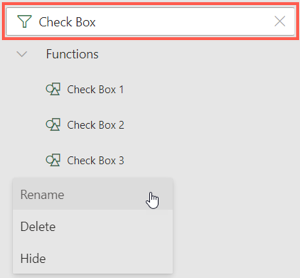 Search for and rename check boxes