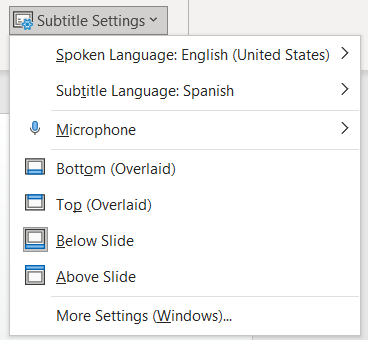 Subtitle Settings in PowerPoint