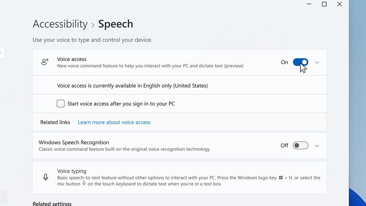 Windows 11 Speech settings screen