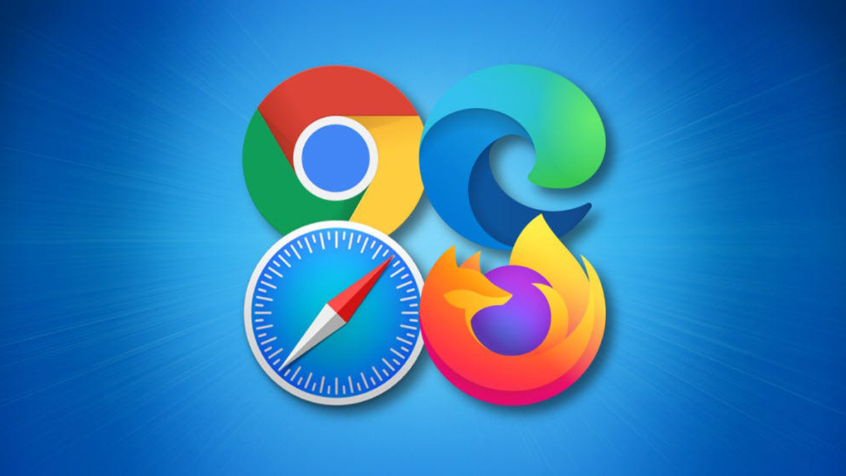 Four Major Browsers: Chrome, Edge, Safari, and Firefox Logos on Blue.