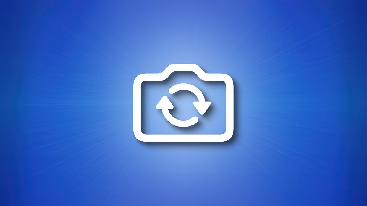 An Apple camera flip icon on a blue background