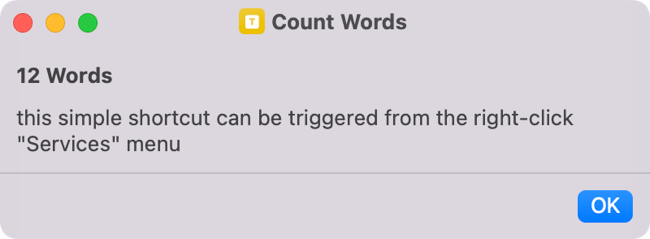 Use the Count Words shortcut via the Services menu