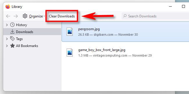 In Firefox, click "Clear Downloads."