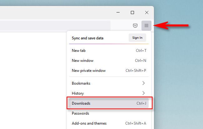 In Firefox, click the menu buton, then select "Downloads."