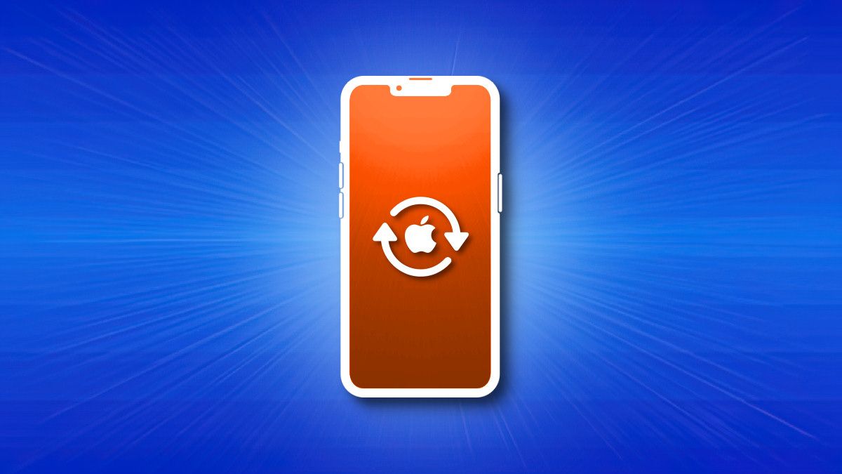An iPhone silhouette with an orange screen and circular arrows