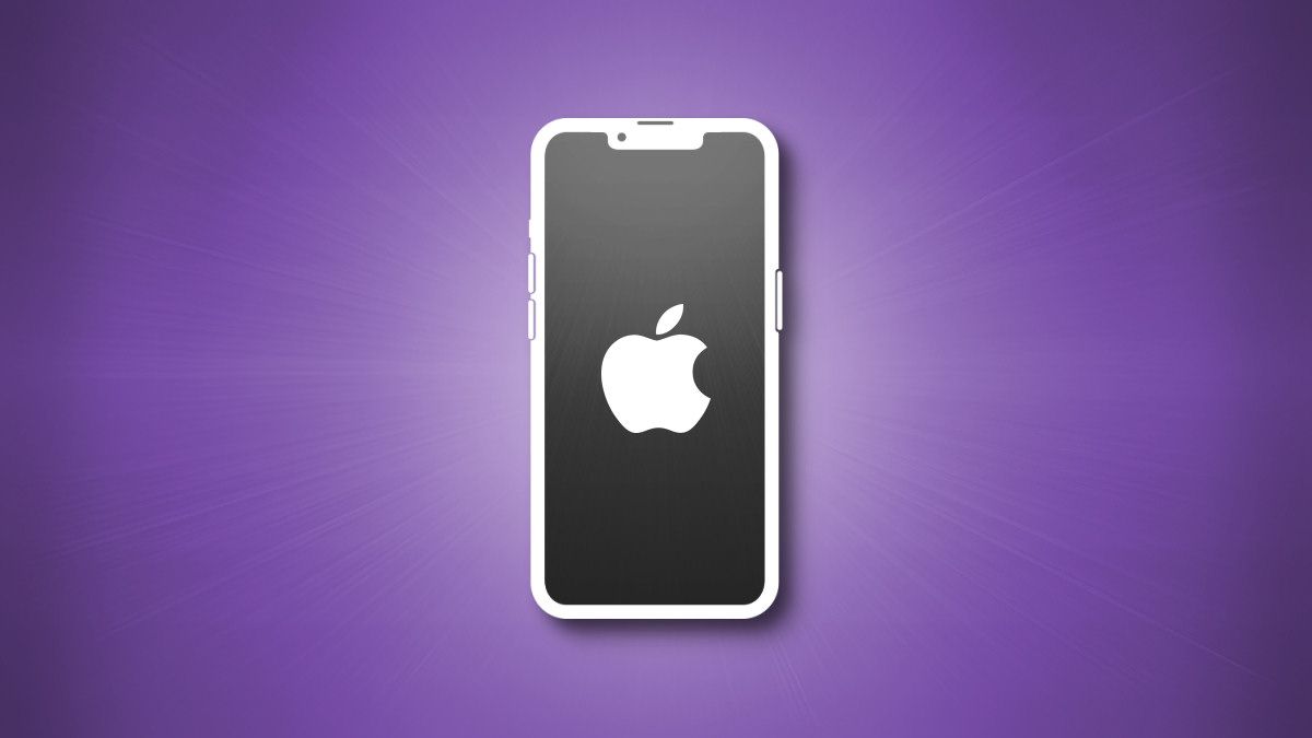 iPhone 13 silhouette with a grey screen and purple background