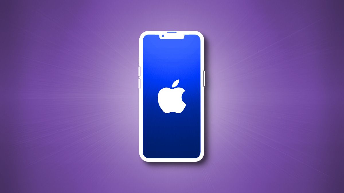An iPhone 13 outline with a blue screen on a purple background