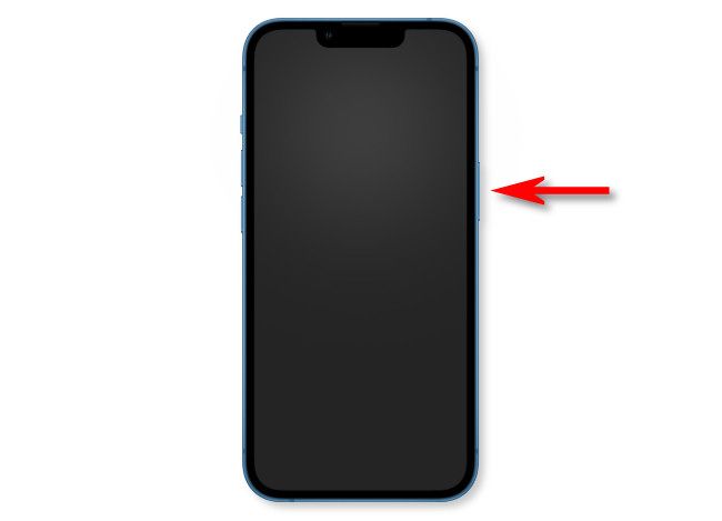 Hold the side button to turn on your iPhone 13.