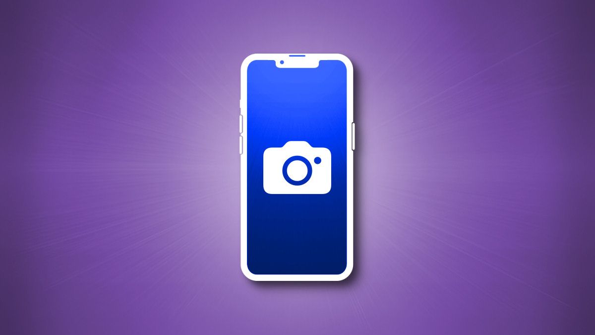 iPhone 13 silhouette with a camera icon and purple background