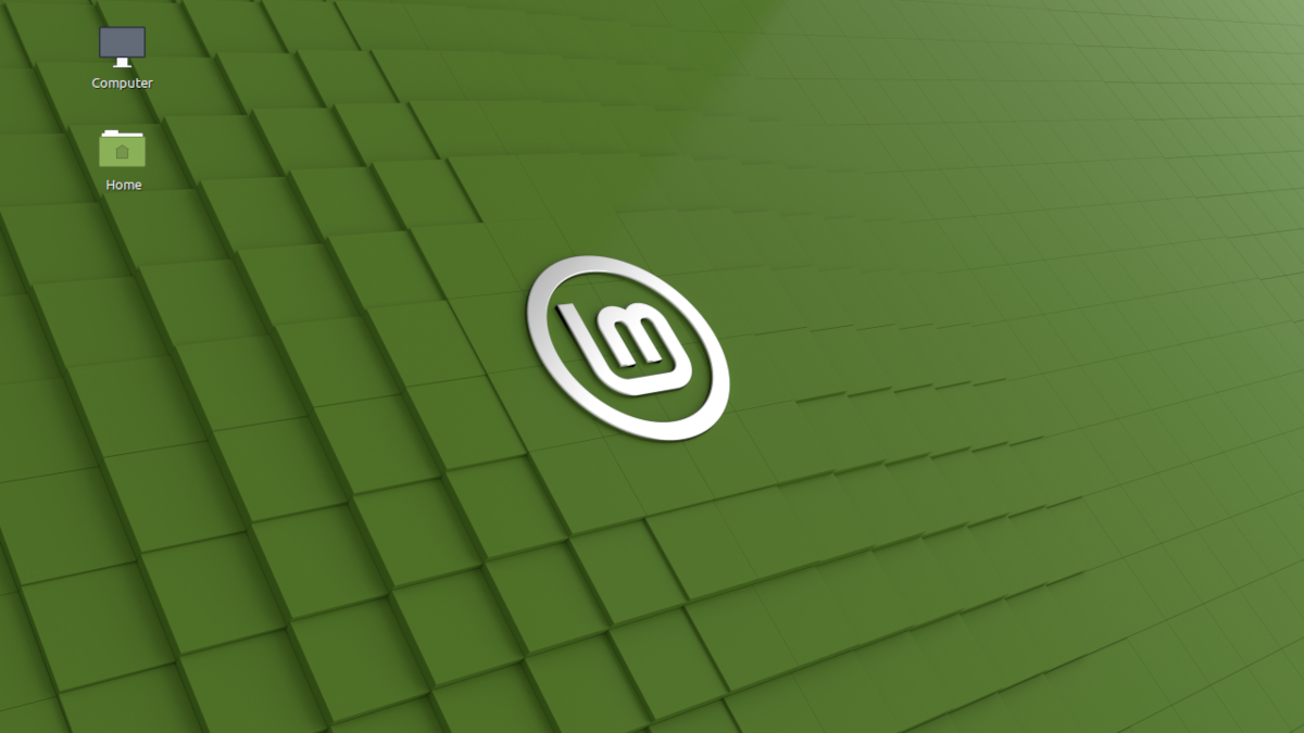 Linux Mint 20.3 green desktop background, with Home and Computer icons