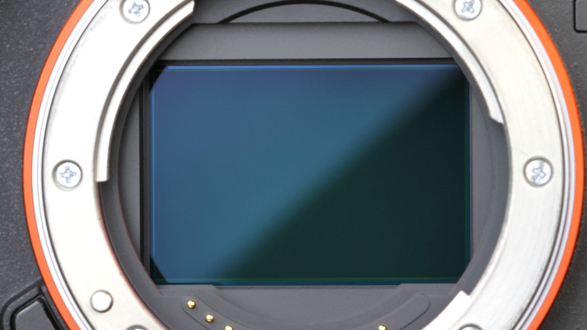 Closeup of a mirrorless camera frame sensor