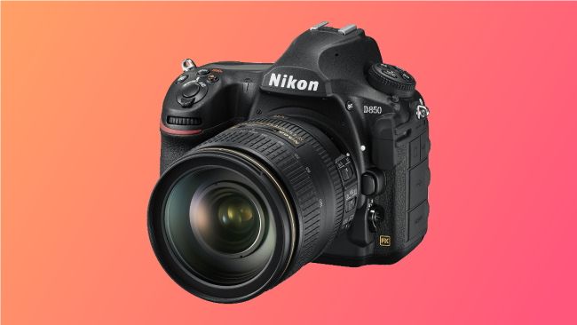 Nikon D850 on orange and pink background