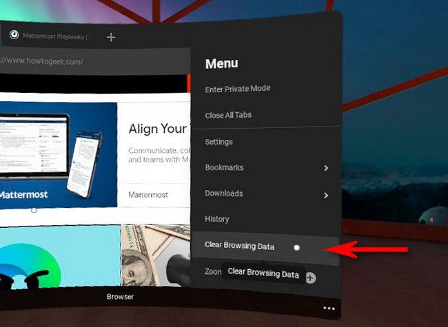 In Oculus Browser, select "Clear Browsing Data."