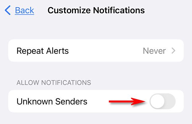 In Customize Notifications, turn "Unknown Senders" off.