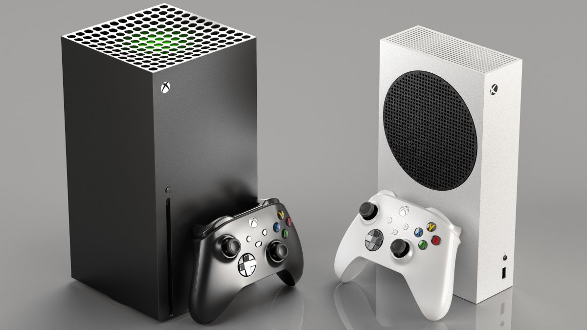 A black Xbox Series X next to a white Xbox Series S
