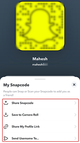 User's own Snapcode.