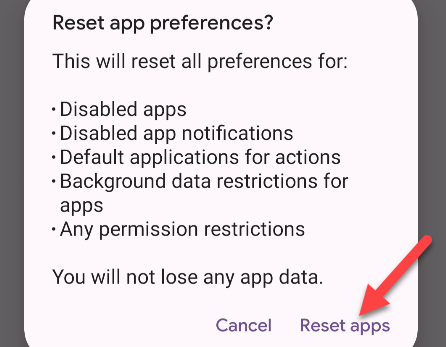 Tap "Reset Apps."